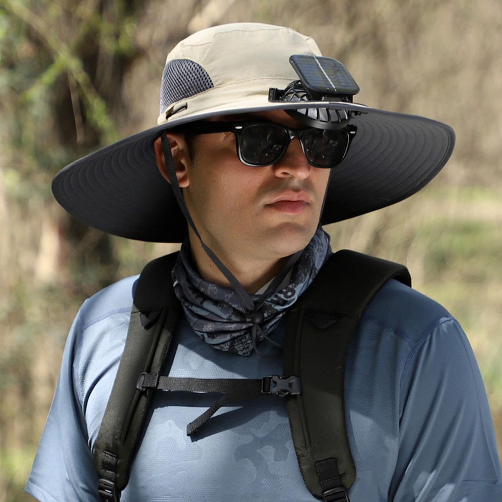 Cappello esterno a tesa larga con ventilatore solare,Cappello con