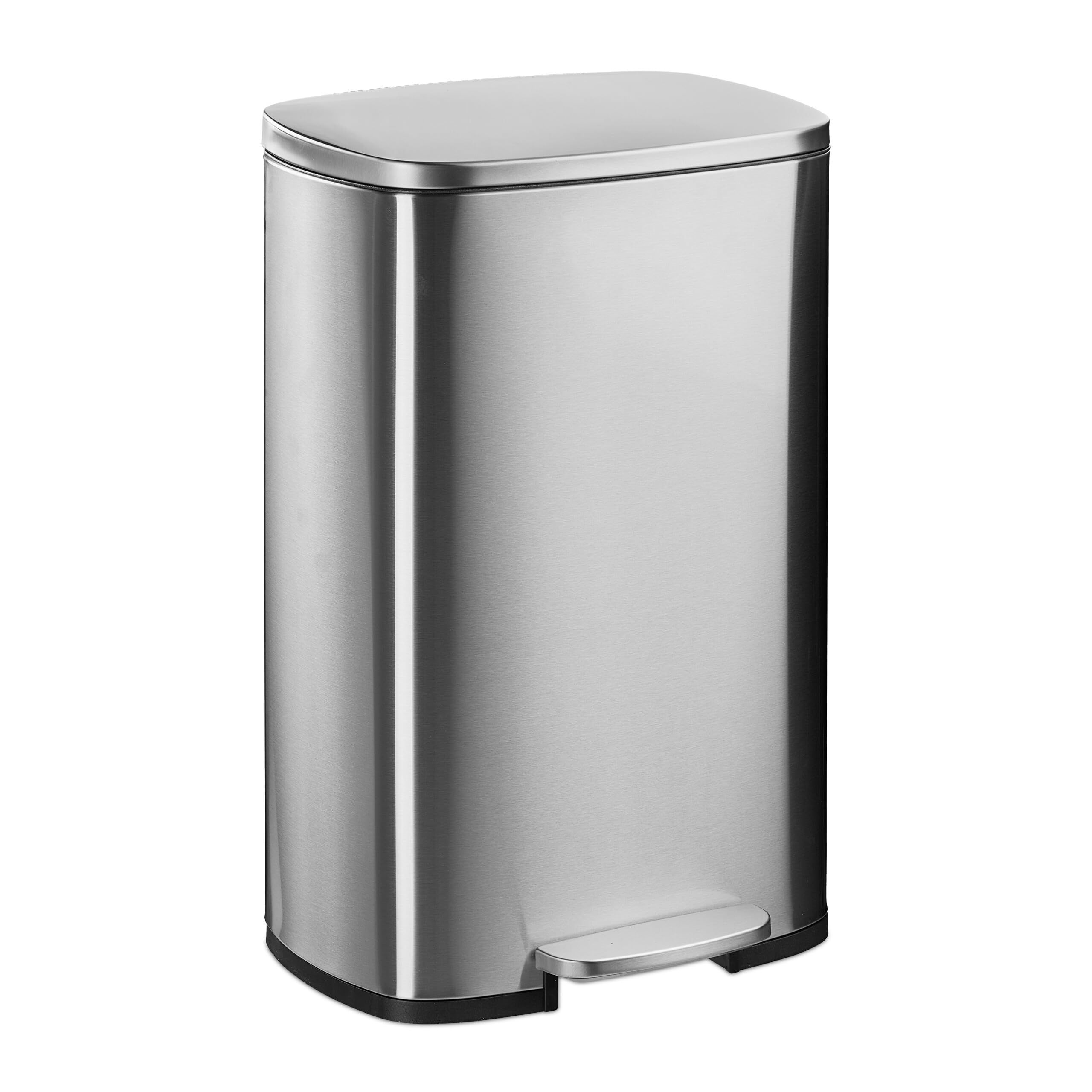 Relaxdays Mülleimer, 50 Liter, Küche, entnehmbarer Inneneimer, Fußpedal, Softclose, Edelstahl, Tretmülleimer, Silber