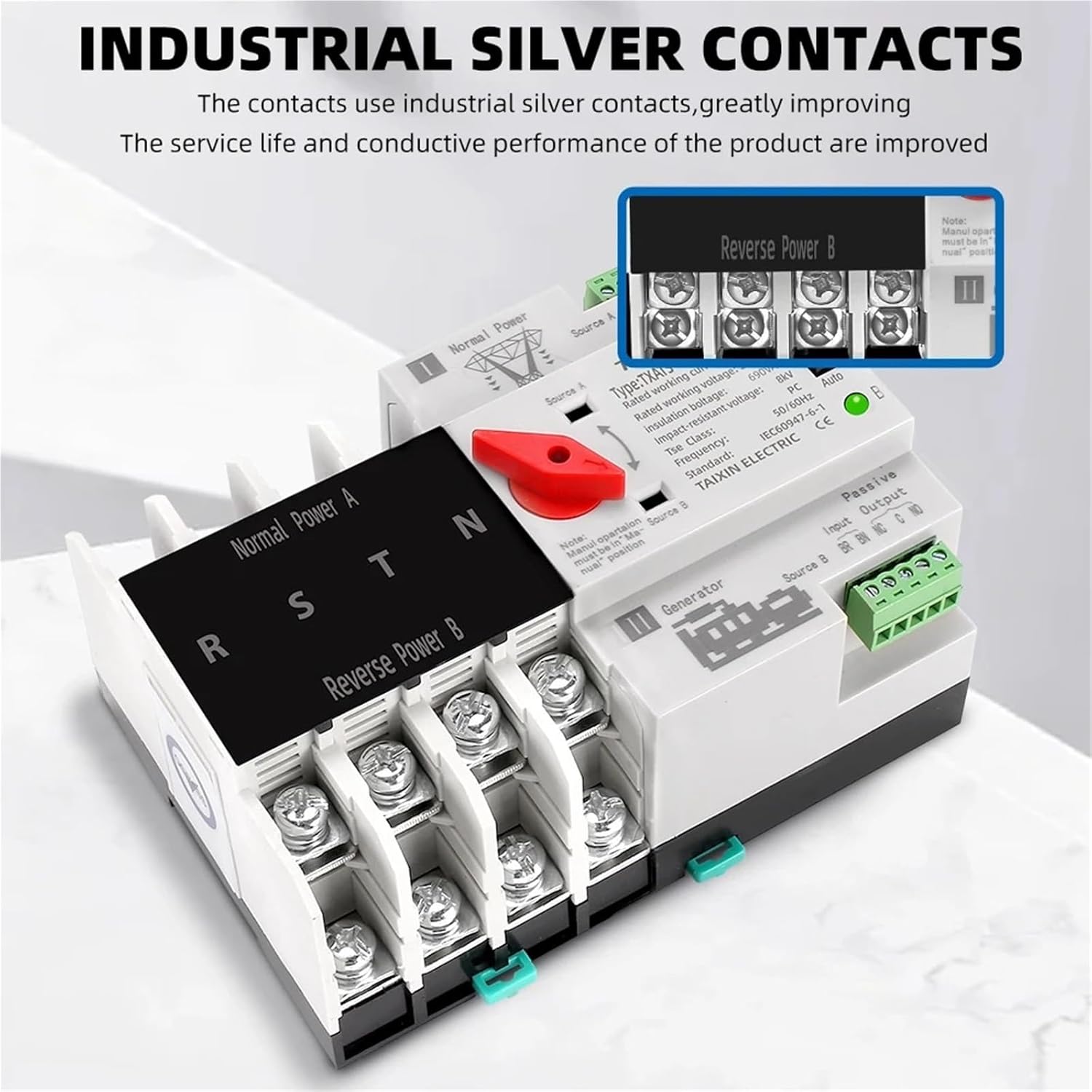4P 3 Phase Din Rail ATS Dual Power Automatic Transfer Switch Electrical Selector Switches Uninterrupted Power 63A 100A 125A(125A)