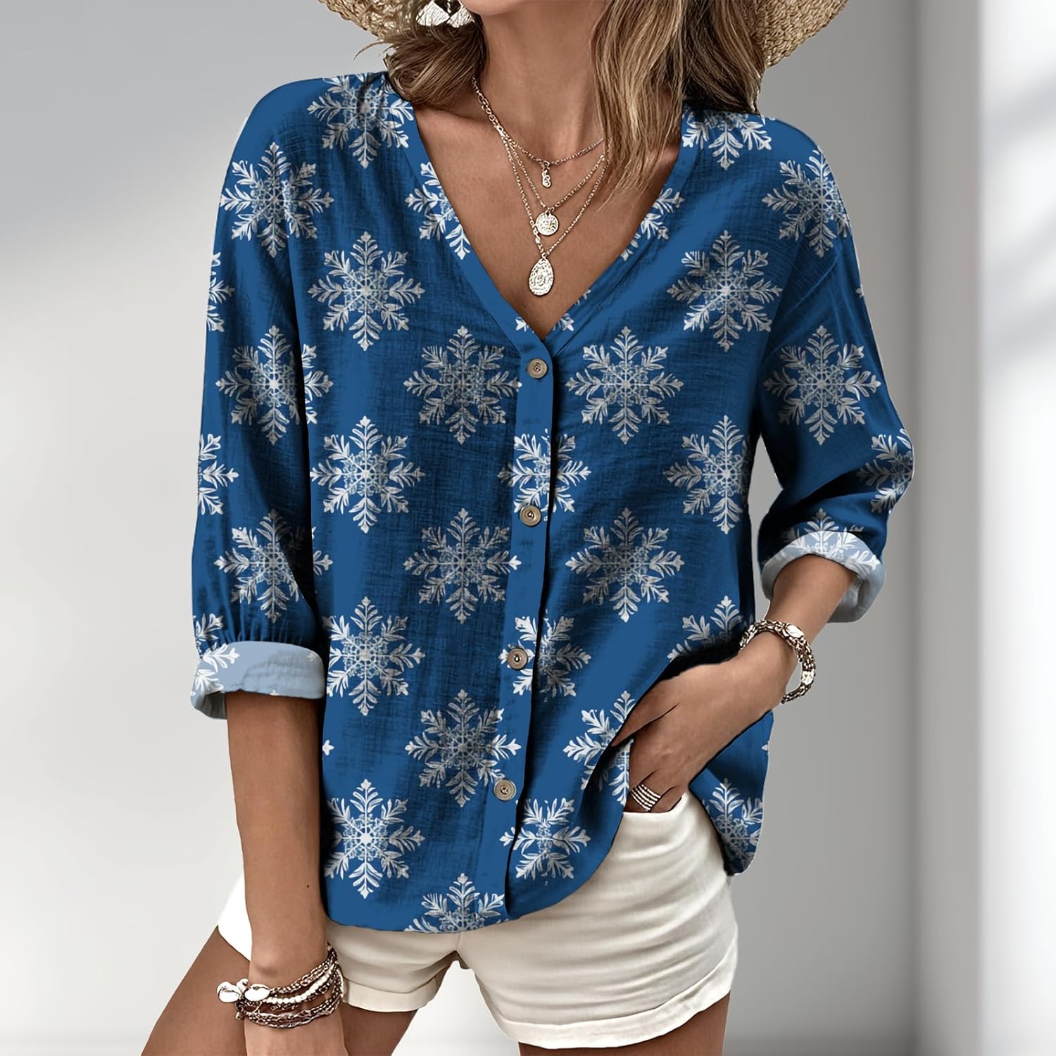 Dress Shirts for Women Business Casual Boho V Neck Beach Vacation Flowy Lounge Outfits Trendy Print Basic Tops - Image 2