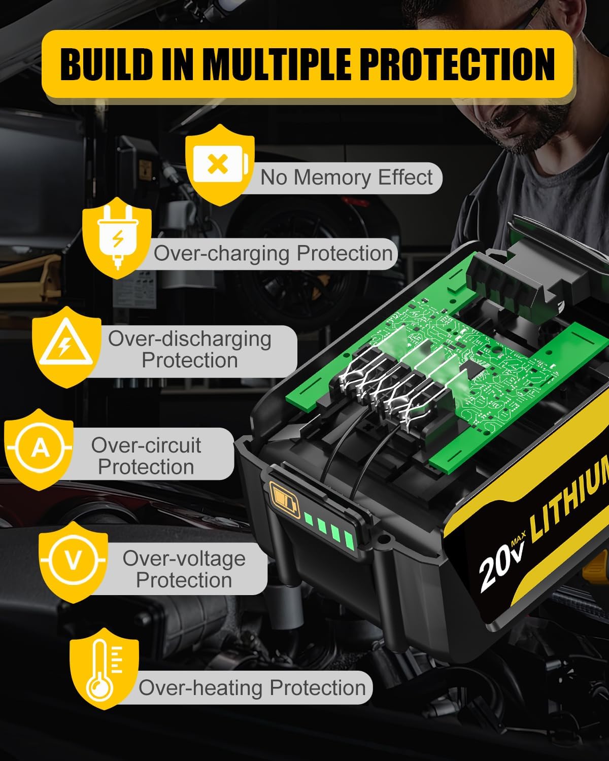 2Packs 12.0Ah Lithium Replacement Battery for Dewalt Compatible with Dewalt 20V Max Battery and 20 Volt Cordless Power Tools (12.0Ah 2Pack) - Image 4