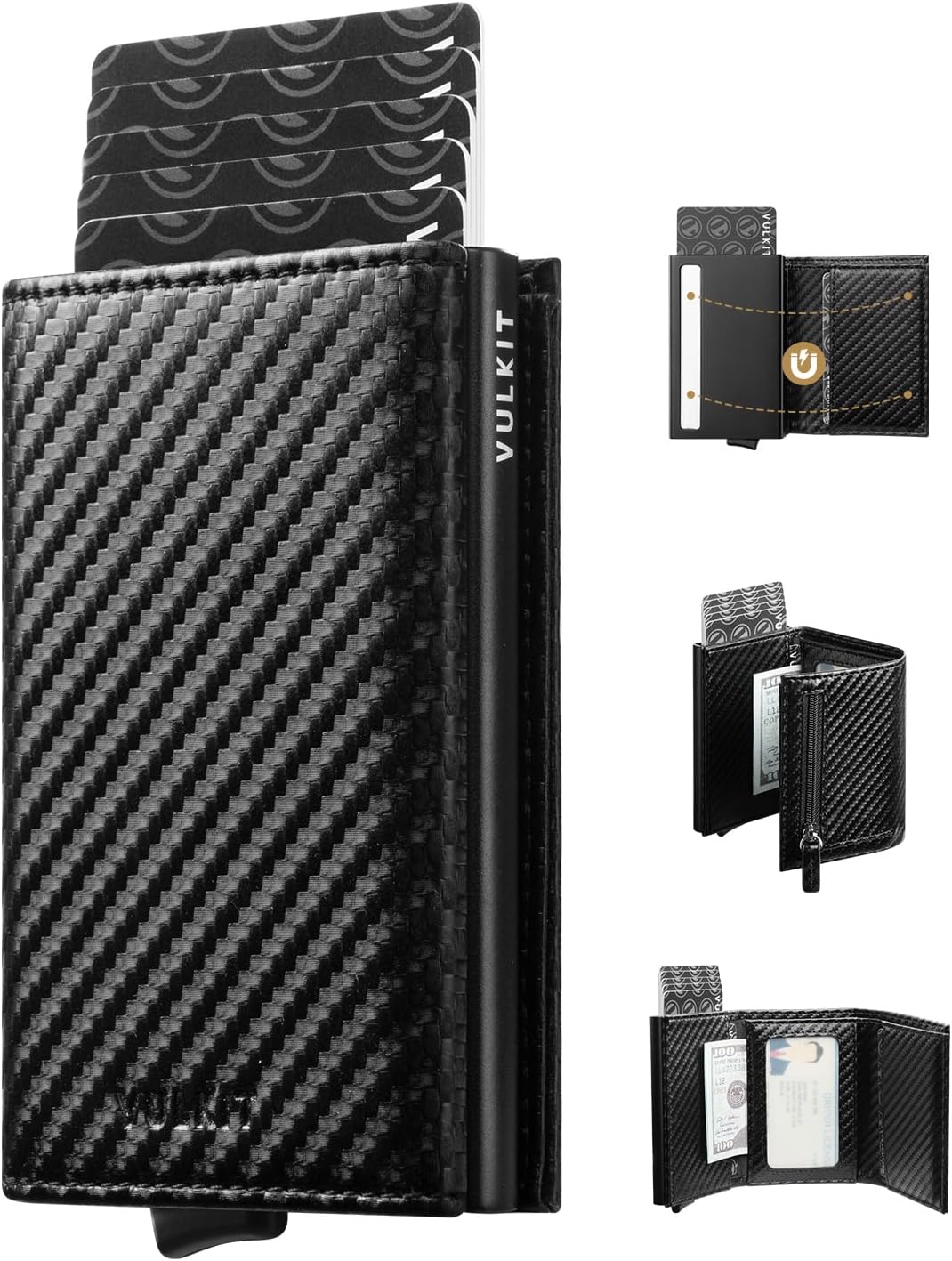 Pop up Wallet Minimalist Cash Wallets RFID Blocking Leather Smart Credit Card Holder with Magnetic Closure for Men