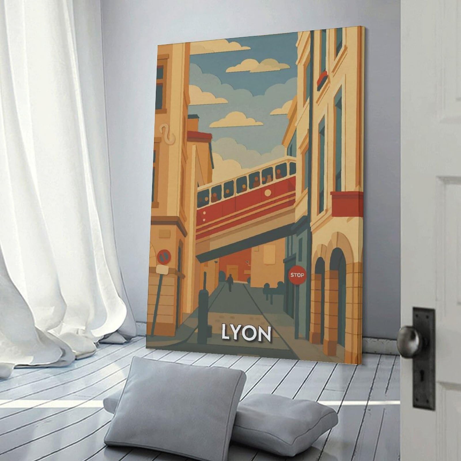 Junmoney Lyon Cityscape with Funicular Decorative Wall Artwork 20x30inch(50x75cm), for Home Lounge, Bedroom Or Reading Nook, Easy Decor for Gallery Walls