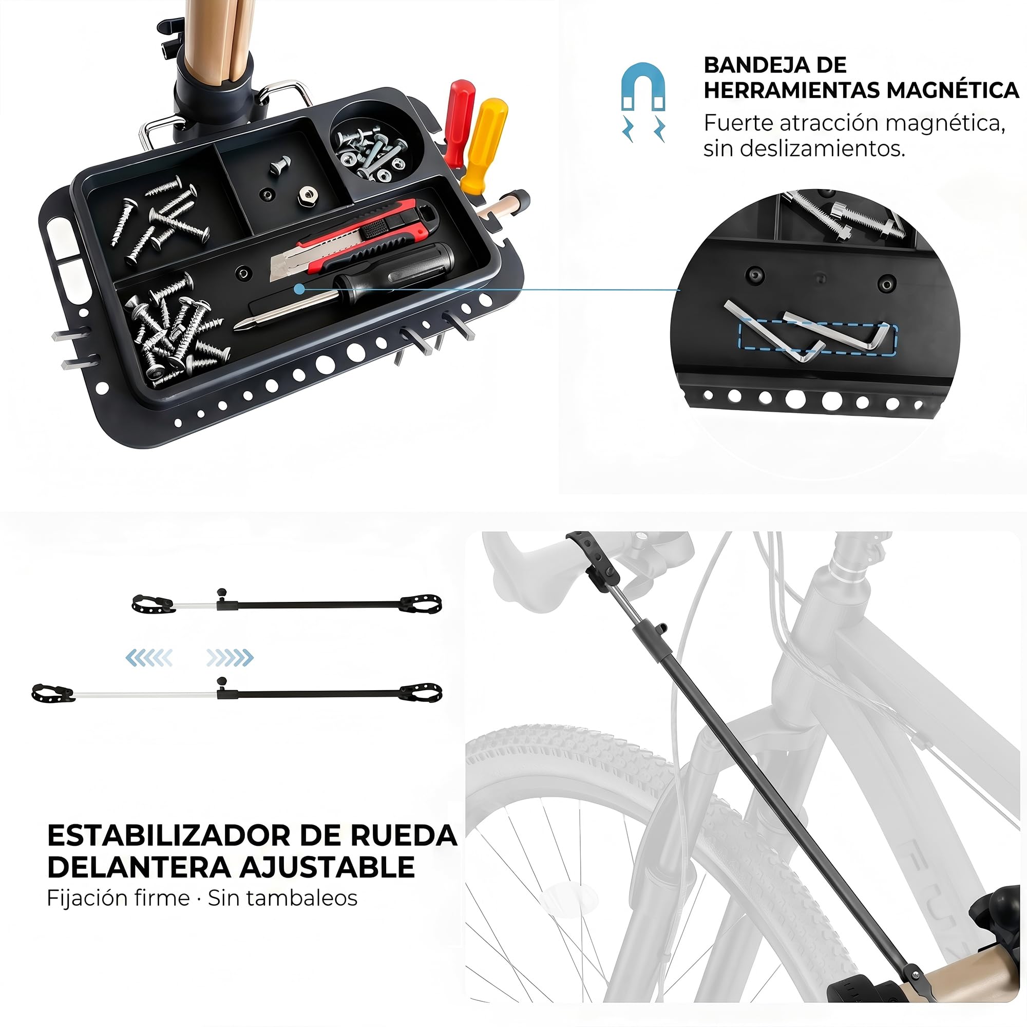 BRS04A - Soporte de reparación de bicicletas, 2 patas, negro, aluminio,