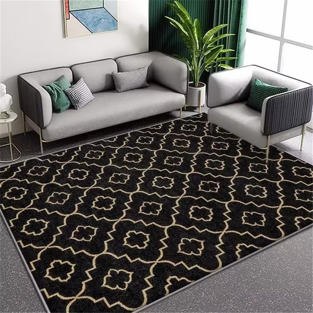 Tapis design salon motif abstrait noir et blanc haute densité