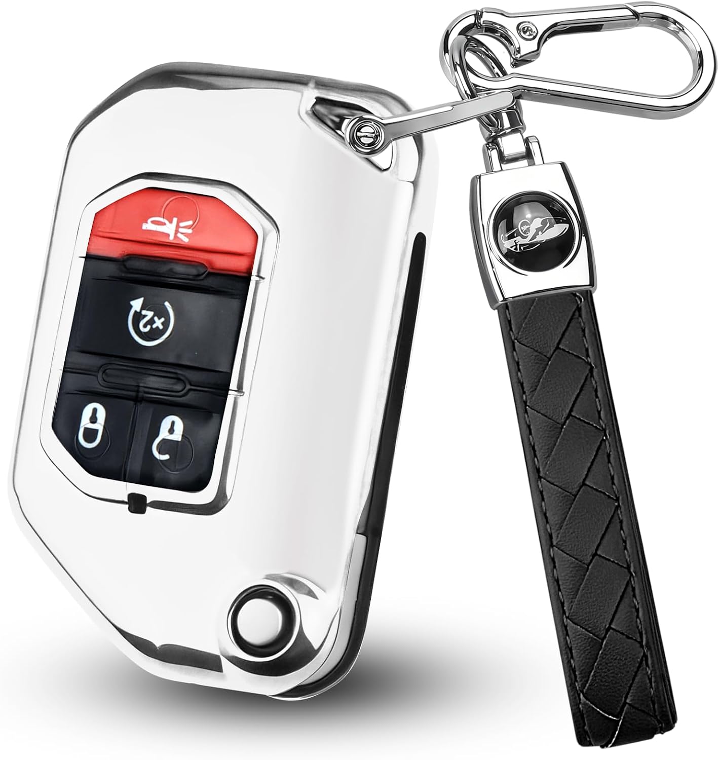 FT FUNTOR for Jeep Key Fob Cover, Soft TPU Protection Key Fob Compatible with Jeep Wrangler JL JLU Rubicon Gladiator JT Sahara Flip Car Key (Black Red)