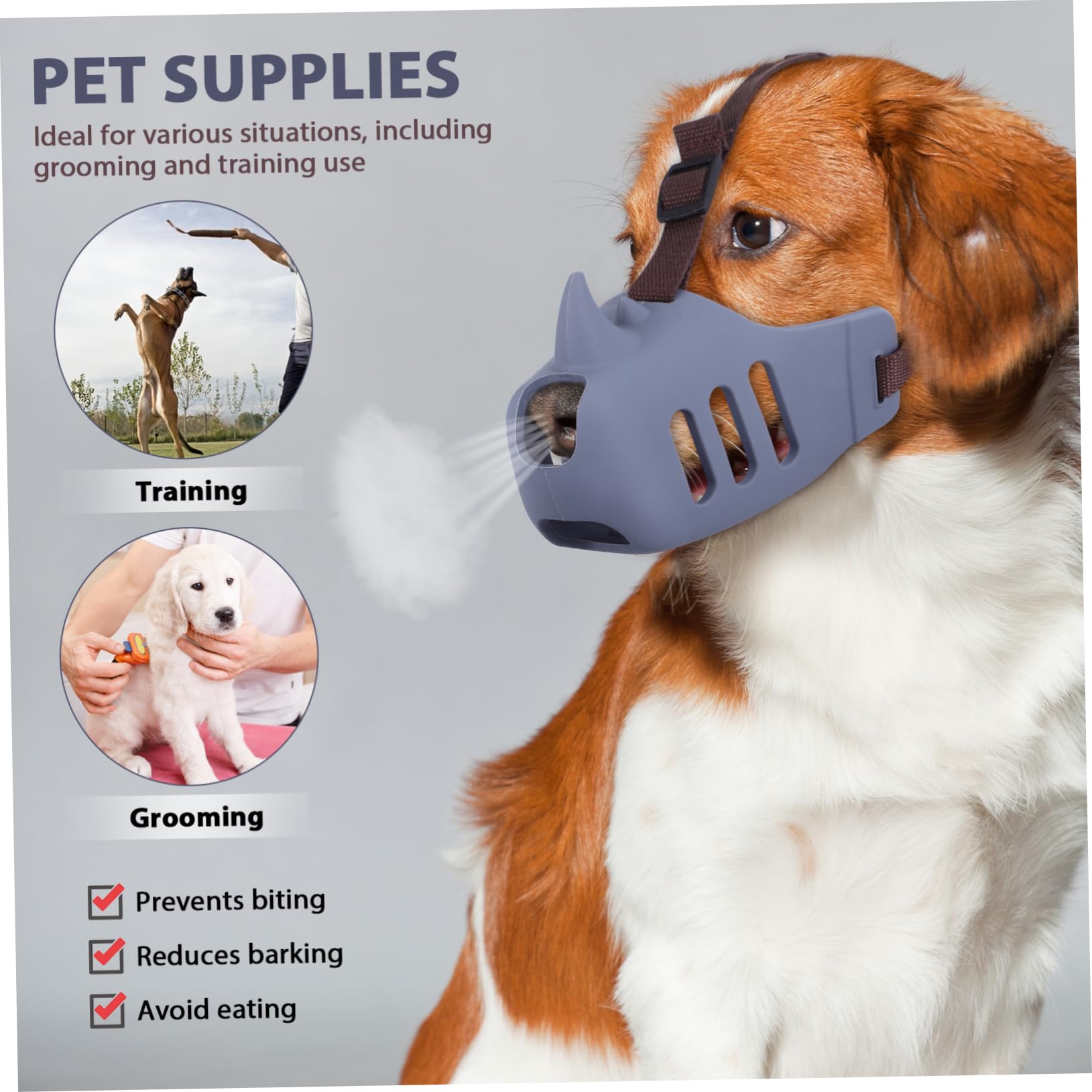 Museruola per Cani in Silicone Regolabile 3 Pezzi Antimorso Traspirante per Cani Piccoli e Medi Indossabilità Prolungata per Controllo Abbaio