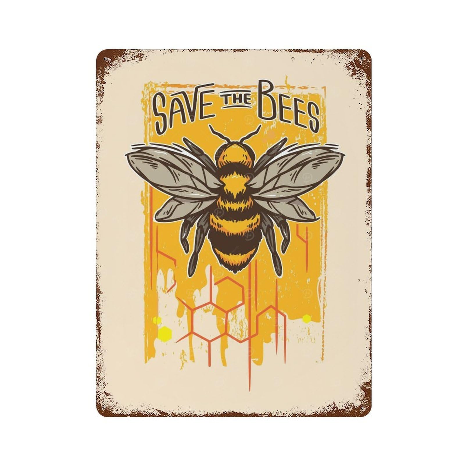 Save The Bees Vintage Metal Tin Sign 15.7"x11.8", Farmhouse Wall Decor for Garage, Bar And Workshop Decor
