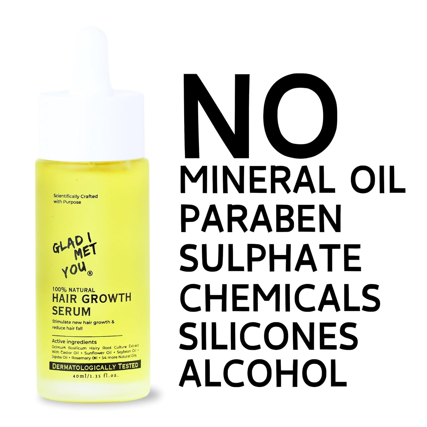 Glad I Met You Hair Growth Serum With Rosemary Oil, Castor Oil, Sunflower Oil + 50 More Active Oils | Men & Women | Dermatologically Tested | 40ml Glad I Met You Hair Growth Serum With Rosemary Oil, Castor Oil, Sunflower Oil + 50 More Active Oils | Men & Women | Dermatologically Tested | 40ml