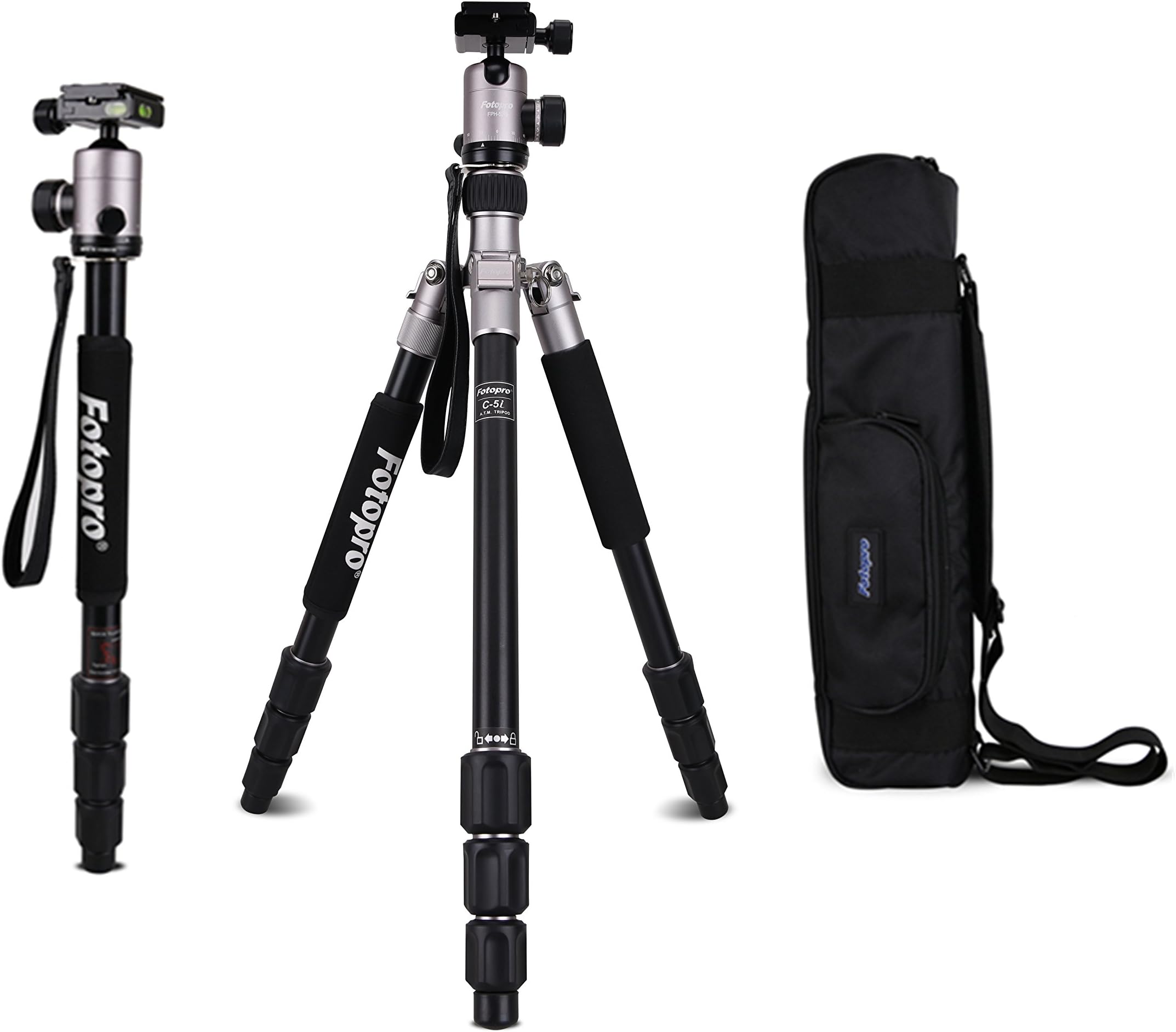 Fotopro C5i 62.6" Folding Monopod/Tripod with FPH-52Q Ball Head (Titanium)