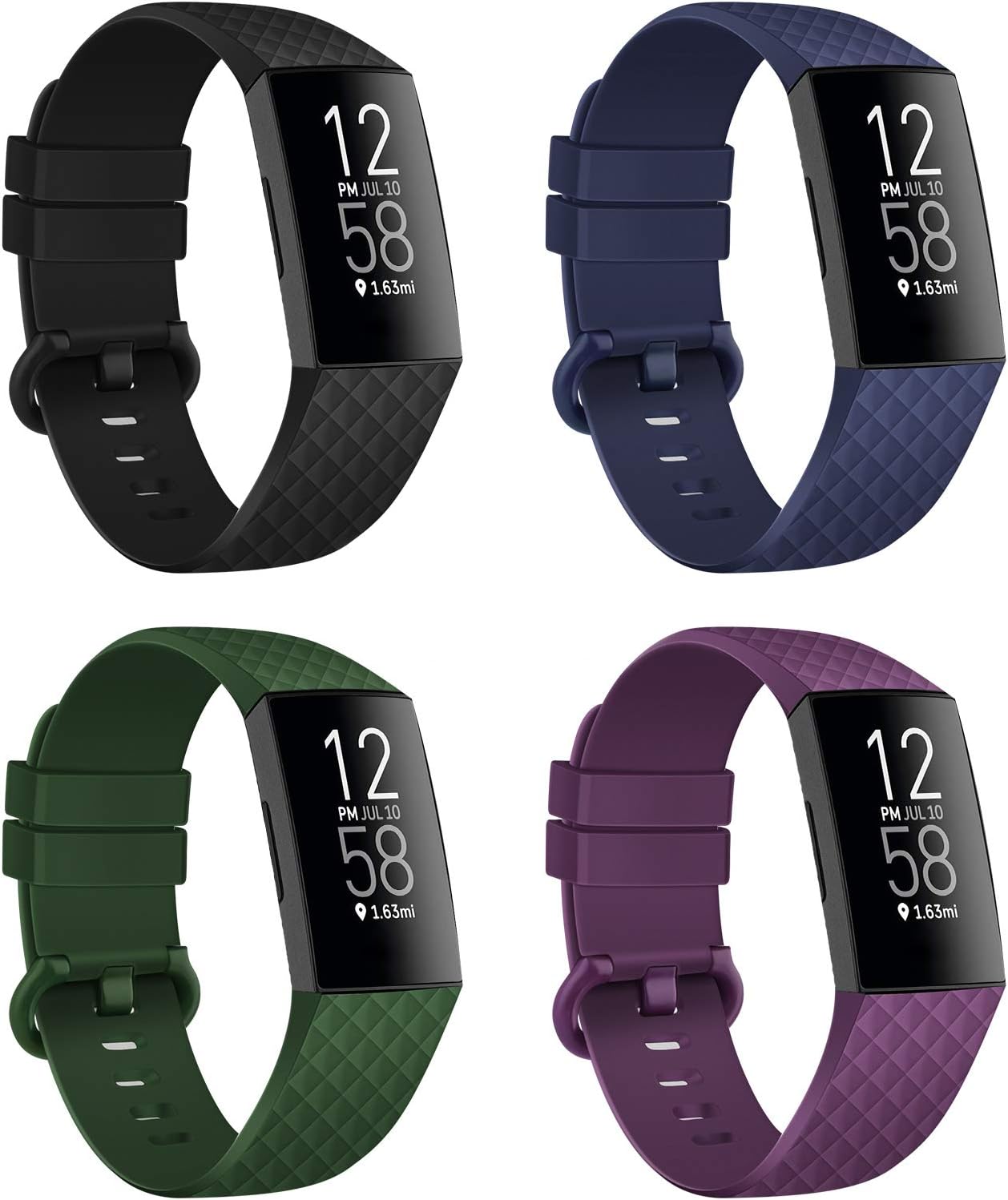 poshei 4 Packs Bands Compatible with Fitbit Charge 4 / Fitbit Charge 3 / Fitbit Charge 3 SE for Women and Men, Classic Replacement Wristband, Soft Silicon Waterproof Quick Release Sports Strap