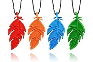Chew Necklaces for Sensory Chewing, Feather Shape Silicone Teething Necklace for Autism, ADHD, SPD