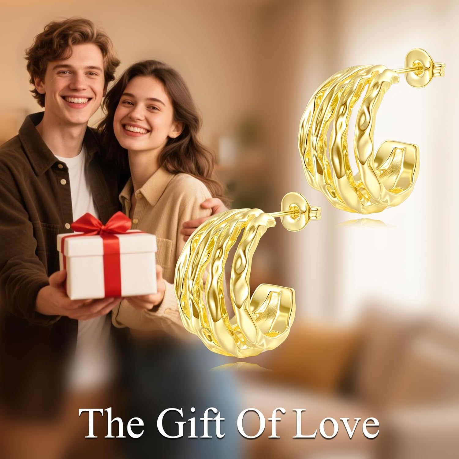 14K Gold C Shape Earrings for Women, 15/19mm Open C Shape Hoop Earring, Trendy Gold Jewelry Gift for Wife Her