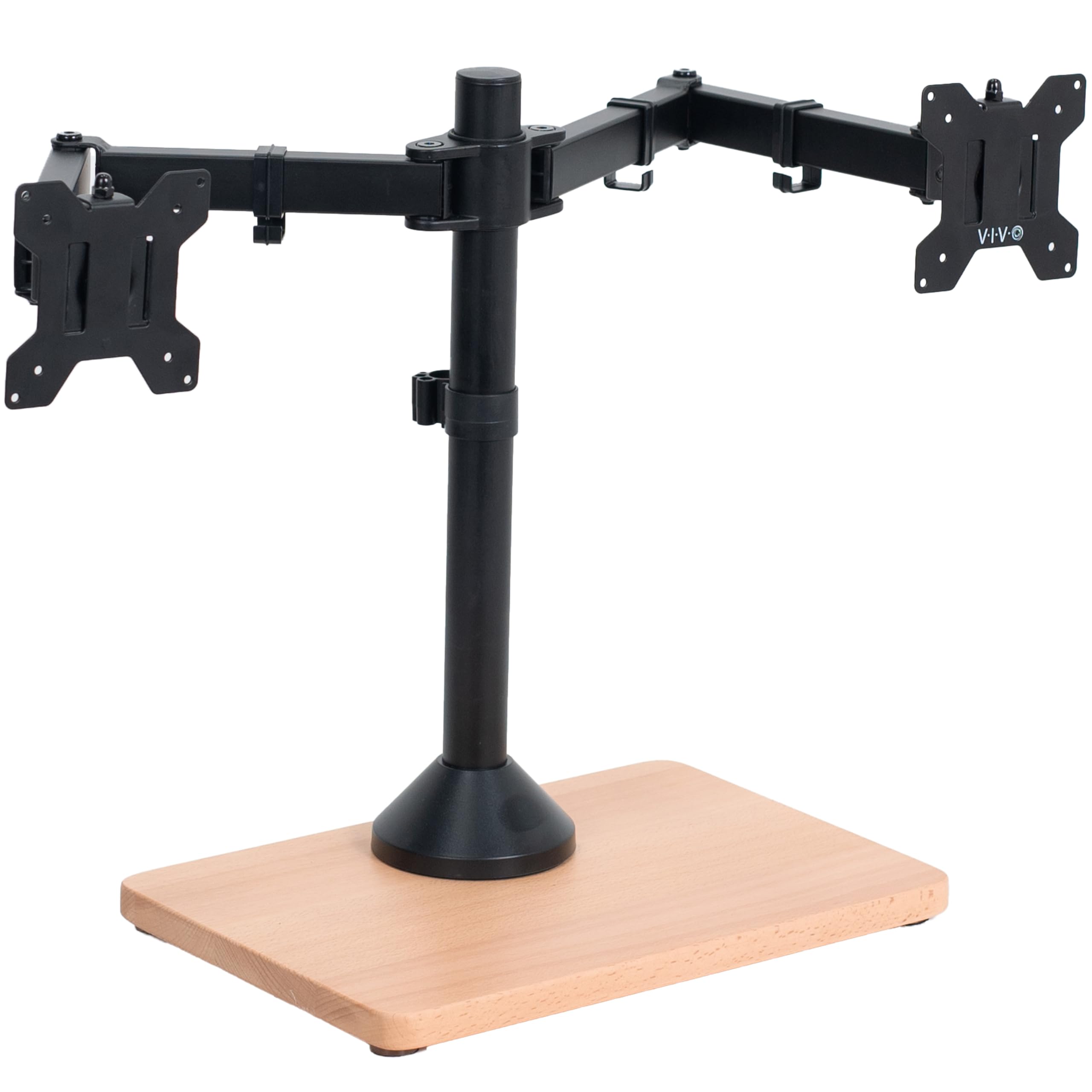 VIVOFreestanding Dual Monitor Stand with Solid Wood Base and Adjustable Arms, Mounts 2 Screens up to 32 inch and 22 lbs Each, Black, STAND-V002FD-B