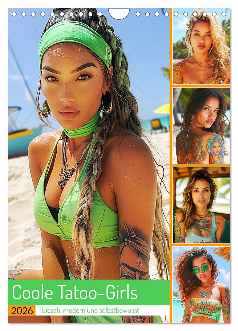 Cool tattoo girls. Pretty, modern and self-confident UK-Version (Wall Calendar 2026 DIN A4 Portrait), CALVENDO 12 Month Wall Calendar โ image 1