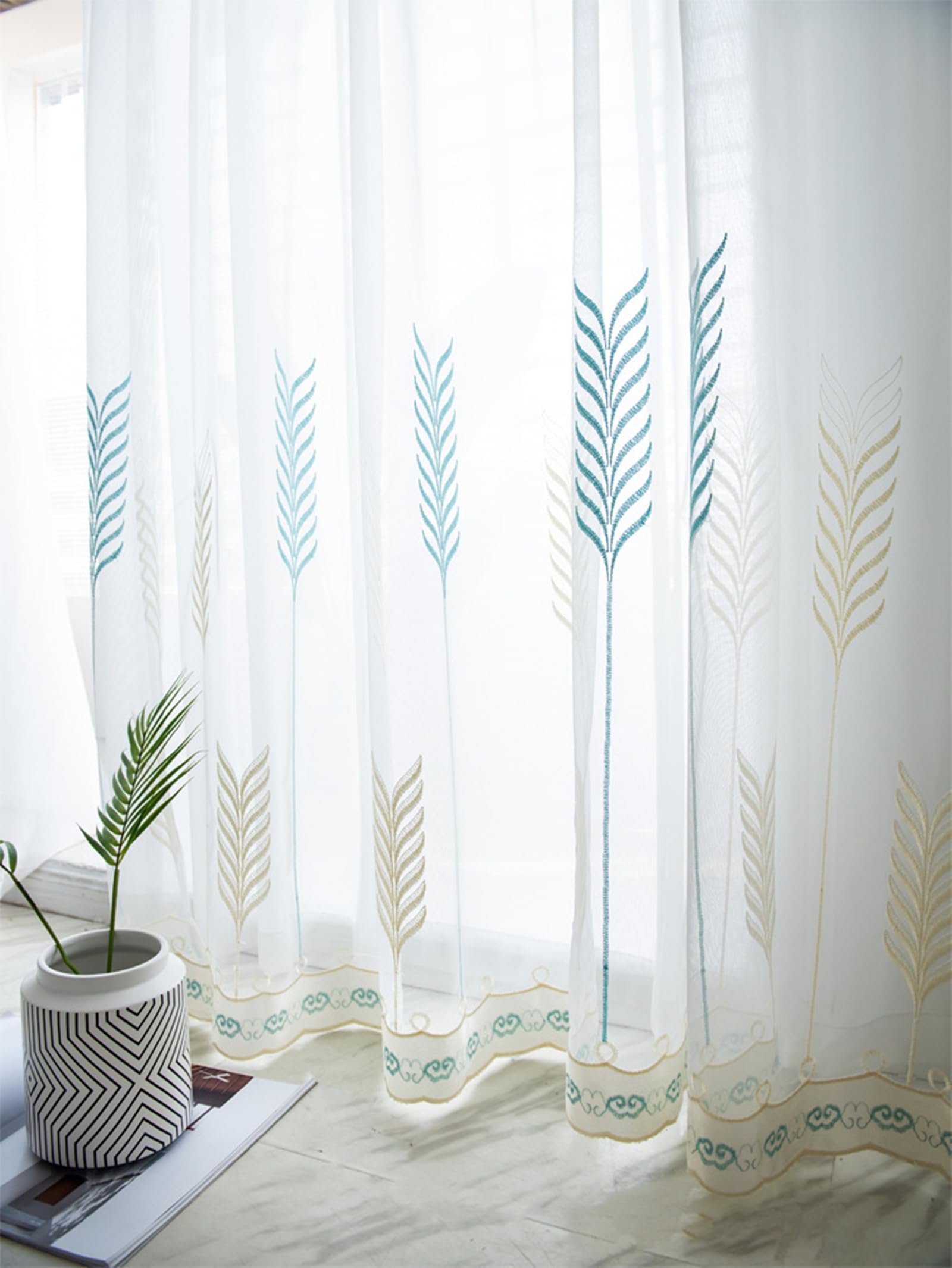 Rideau transparent de chambre brodé blé Beydodo voilage 200x250 pour illuminer le salon