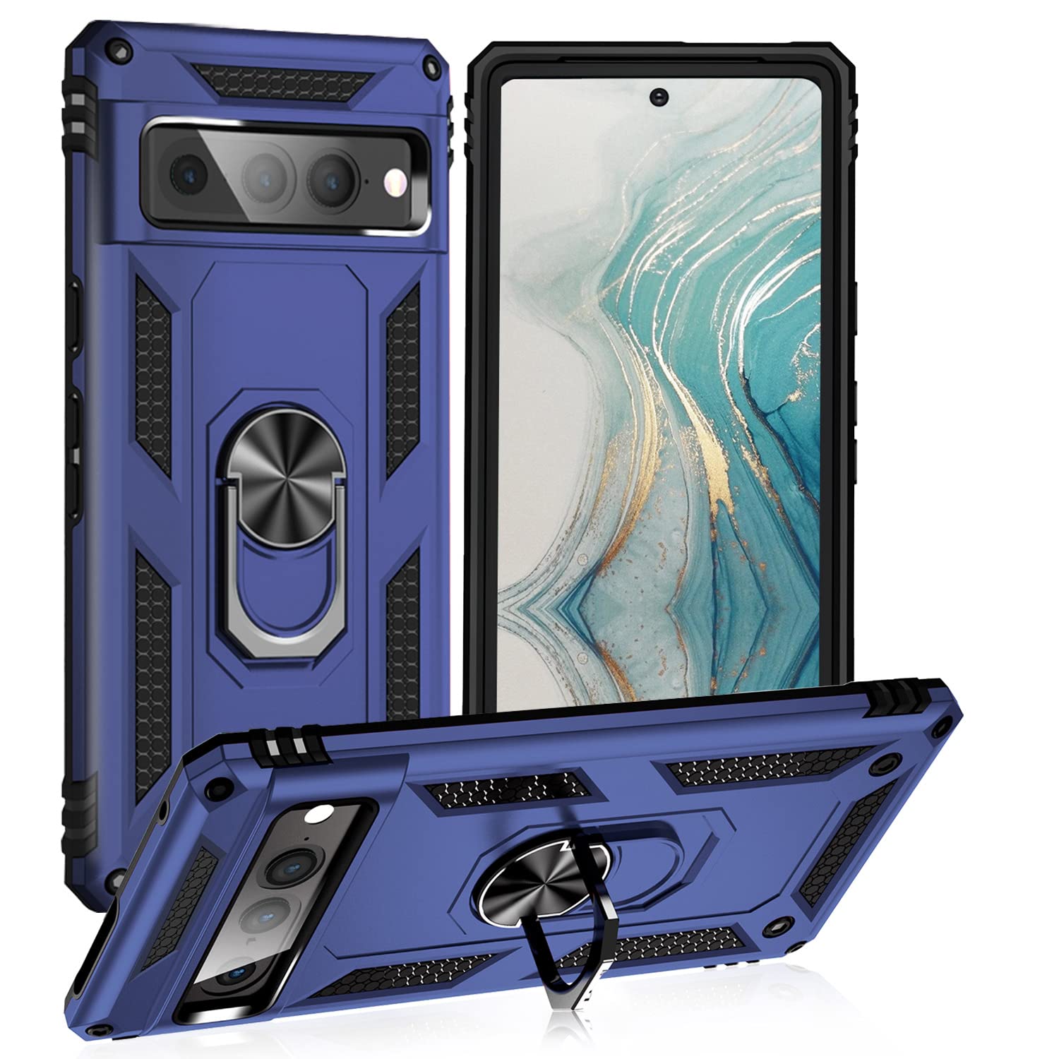 UKLCCU for Google Pixel 7 Pro Case Pixel 7 Pro Case with Magnetic Ring,TPU Hard Back Shockproof Anti-Fall Cell Phone Protective Case for Google Pixel 7 Pro 5G 6.7" 2022 - Blue