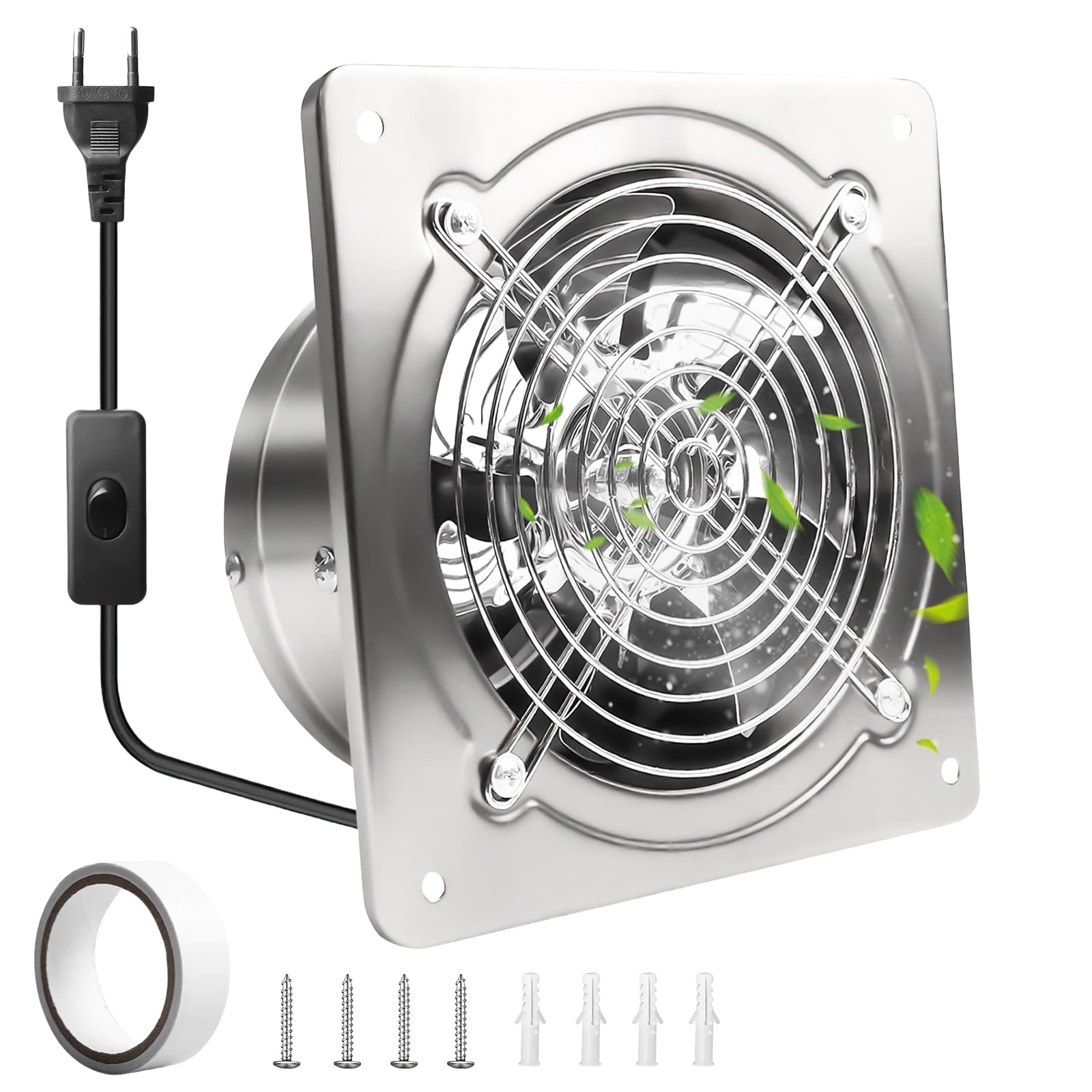 Ventilador extractor de 150 mm para baño silencioso de 525 m³/h, con rejilla de retorno, potente ventilador de pared metálico, mejora la calidad del aire, para cocina, baño, garaje, sótano