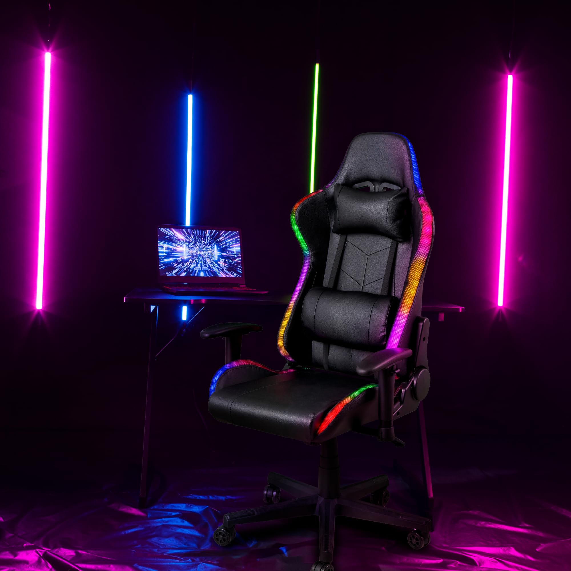 Chaise Gaming Baroni Toys - Dossier Et Appui-tête Réglables, Support Lombaire, Hauteur Ajustable 42-52 Cm (bleu, Capacité 200 Kg)