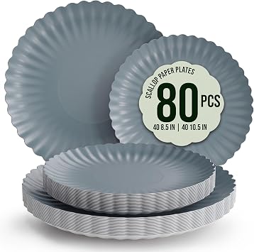 Trendables Floral Paper Plates 8.5 Inch & 10.5 Inch 80 Pcs Dinner Plate Set Fancy Disposable Plates for Party for 40 Guests 40 X 8 & 40 X 10 Large & Small Paper Plate Set for Parties Slate Blue