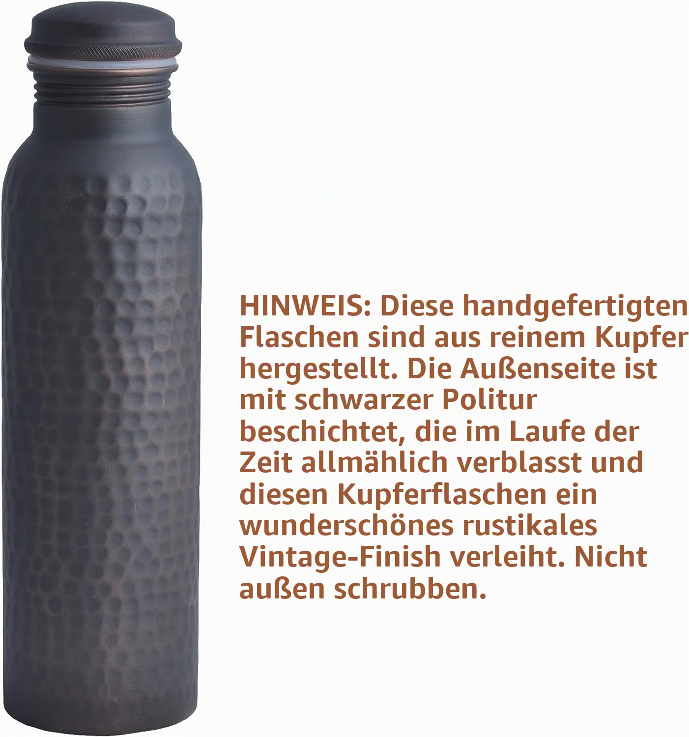 STAGLIFE Trinkflasche aus reinem Kupfer, auslaufsichere Wasserflasche mit antikem schwarzem Finish (groß/1 Liter/963.9 g)