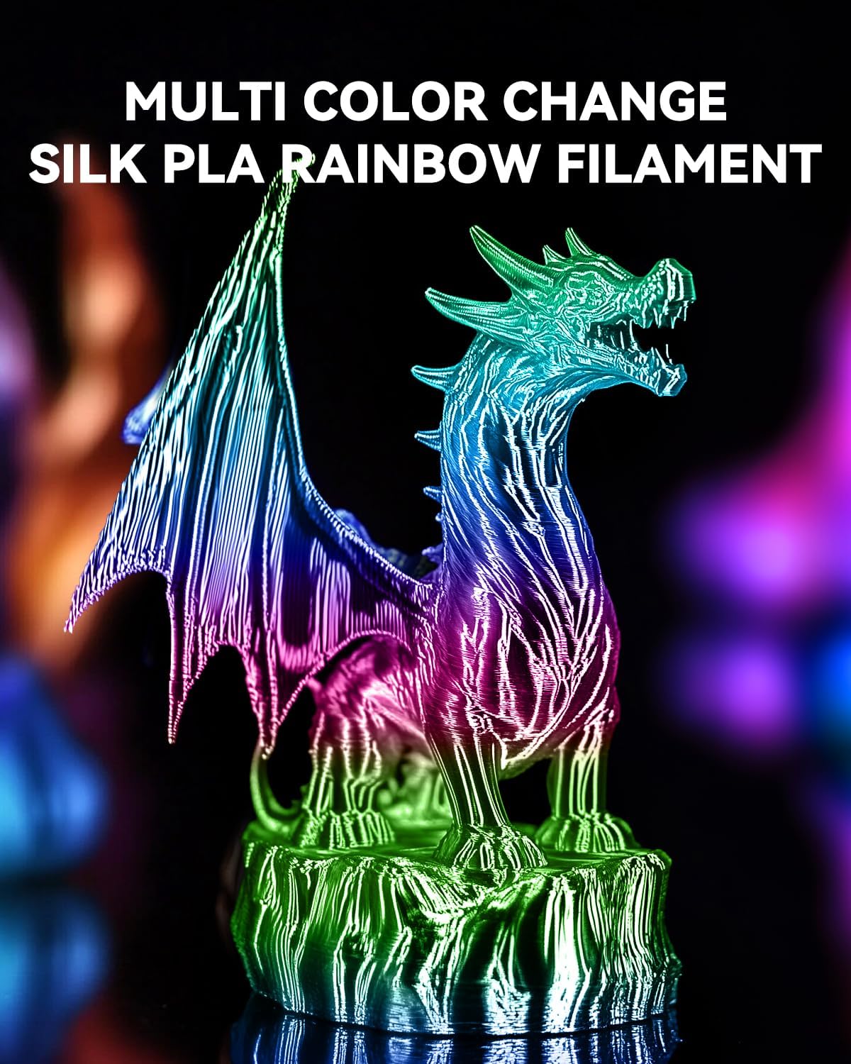 SUNLU Silk Rainbow PLA Filament, Multicolor Silk 3D Printer Filament 1.75mm +/- 0.02mm, Fast Color Change Each 8 Meters, 330 Meters, 1kg/2.2lbs, Silk Rainbow Filament(Pink-Yellow-Blue-Green) - Image 5