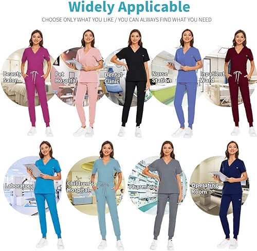 Miniatura 6 de VIAOLI Conjunto de uniformes médicos para mujer, conjunto de uniformes médicos para mujer, camiseta con cuello en V y pantalón deportivo para