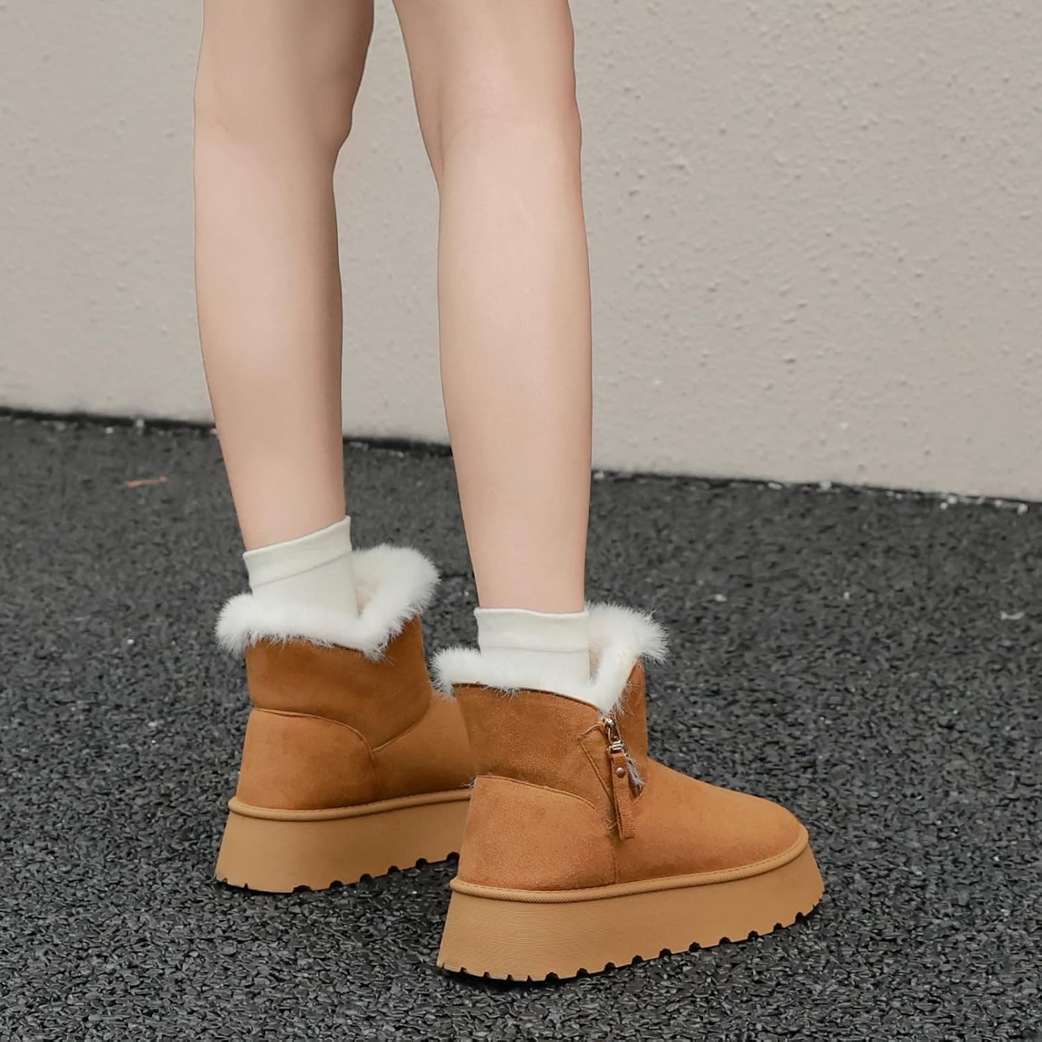 Snow Boots for Women Classic Genuine Suede Leather Winter Boots, Platform Anti-Slip Womens Fur Boots with Memory Foam, Lightweight Ankle Boots Comfort Fuzzy Slippers Shoes - Image 2
