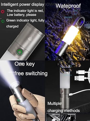 Miniatura 6 de poyoelf Linterna LED Zoomable con luz lateral COB con gancho magnético, linterna pequeña recargable EDC, impermeable, linterna táctica portátil de