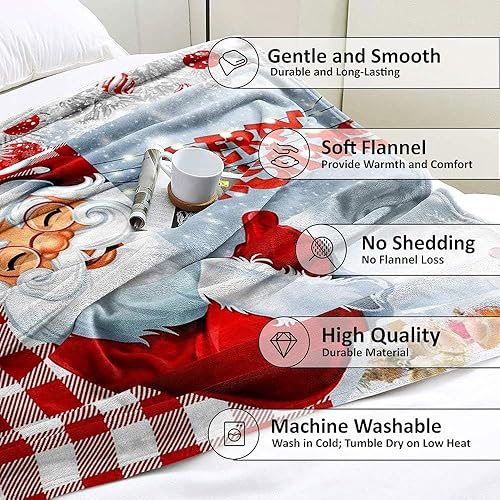 Vista 48 de LUVIVIHOME Manta de Feliz Navidad, bolas de Navidad azules doradas, manta de invierno con copos de nieve, manta individual, acogedora manta cálida