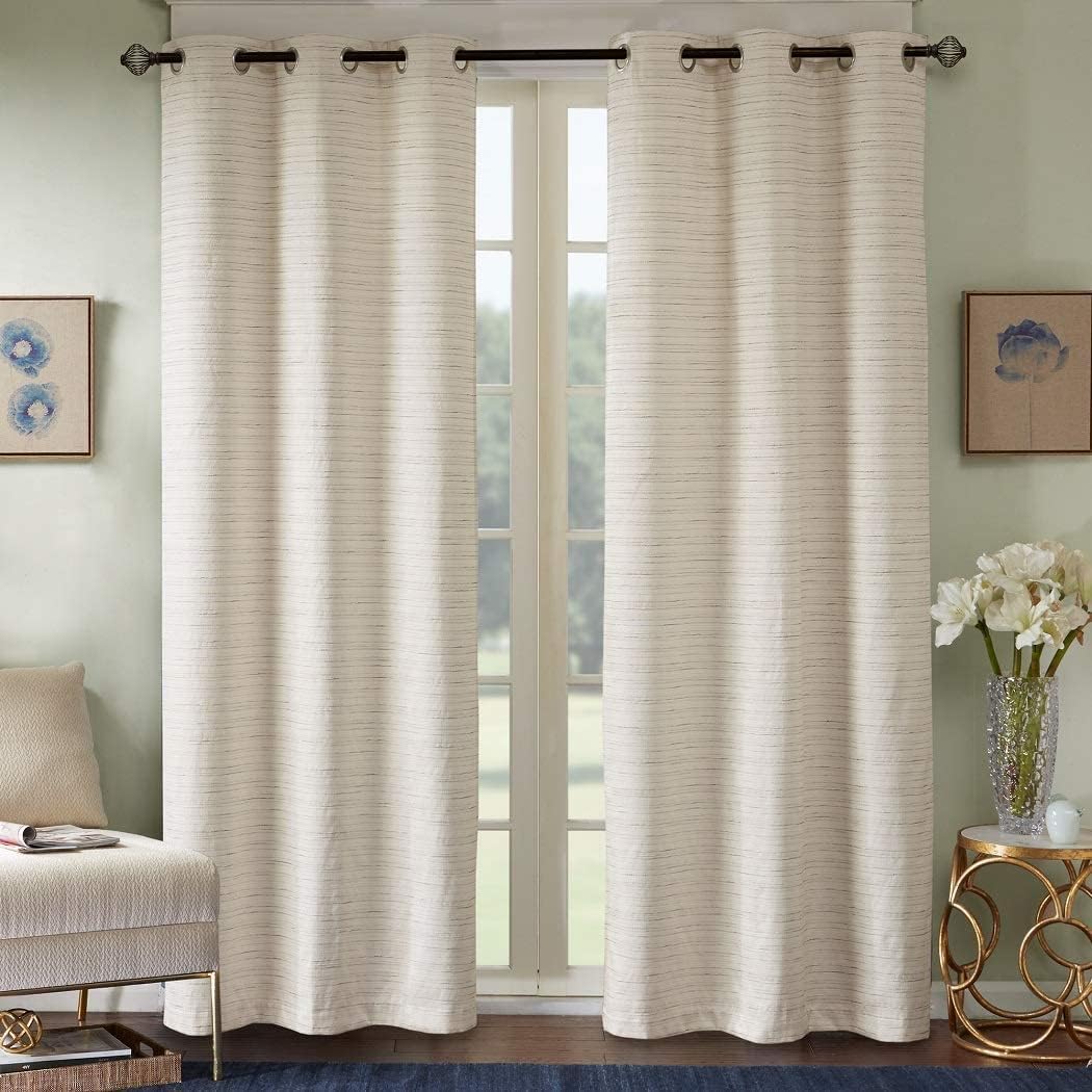 Comfort Spaces Grasscloth Room Darkening Window Curtain Pair / 2 Pieces Panels Grommet Top Energy Efficient Saving Drapes for Living Room Bedroom and Dorm, 40" W x 63" L, Grey