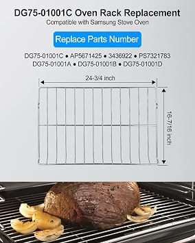 DG75-01001C Oven Rack Fit for Samsung Range Stove Oven, Wire Rack-Flat Replace DG75-01001A DG75-01001B DG75-01001D, Size 16 7/16 x 24 3/4,Stainless Steel Oven Microwave Parts, 2Pcs