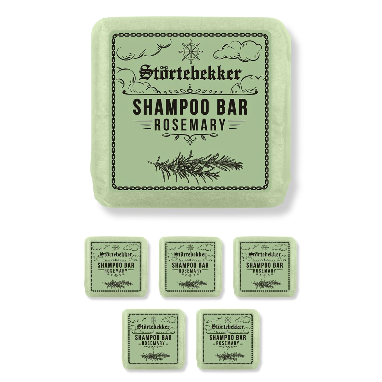 Störtebekker® Premium Shampoo Bar Rosmarin - Festes Shampoo Herren & Damen - 3in1 Duschseife Männer für Haare, Kopfhaut & Bart - Feuchtigkeitsshampoo - vegan (6x 100 g)