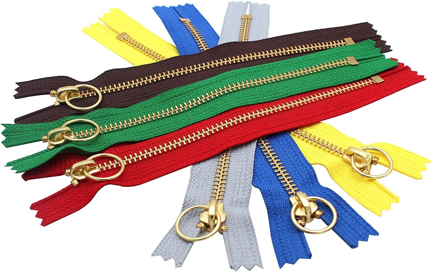YKK #5 Brass with Notch Ring Pull (Mix of Hot Seasonal 6 Colors) 6 Pcs Metal Zipper Closed-End for Small Handbag or Pouch 4" - 11" (3 Inches)