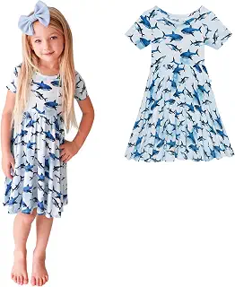 [ORTCI] Posh Peanut Vestidos para niñas pequeñas, Ropa de bebé de Viscosa Suave de bambú, Perfecto Vestido de Verano para niños, Sharks, 2 Años