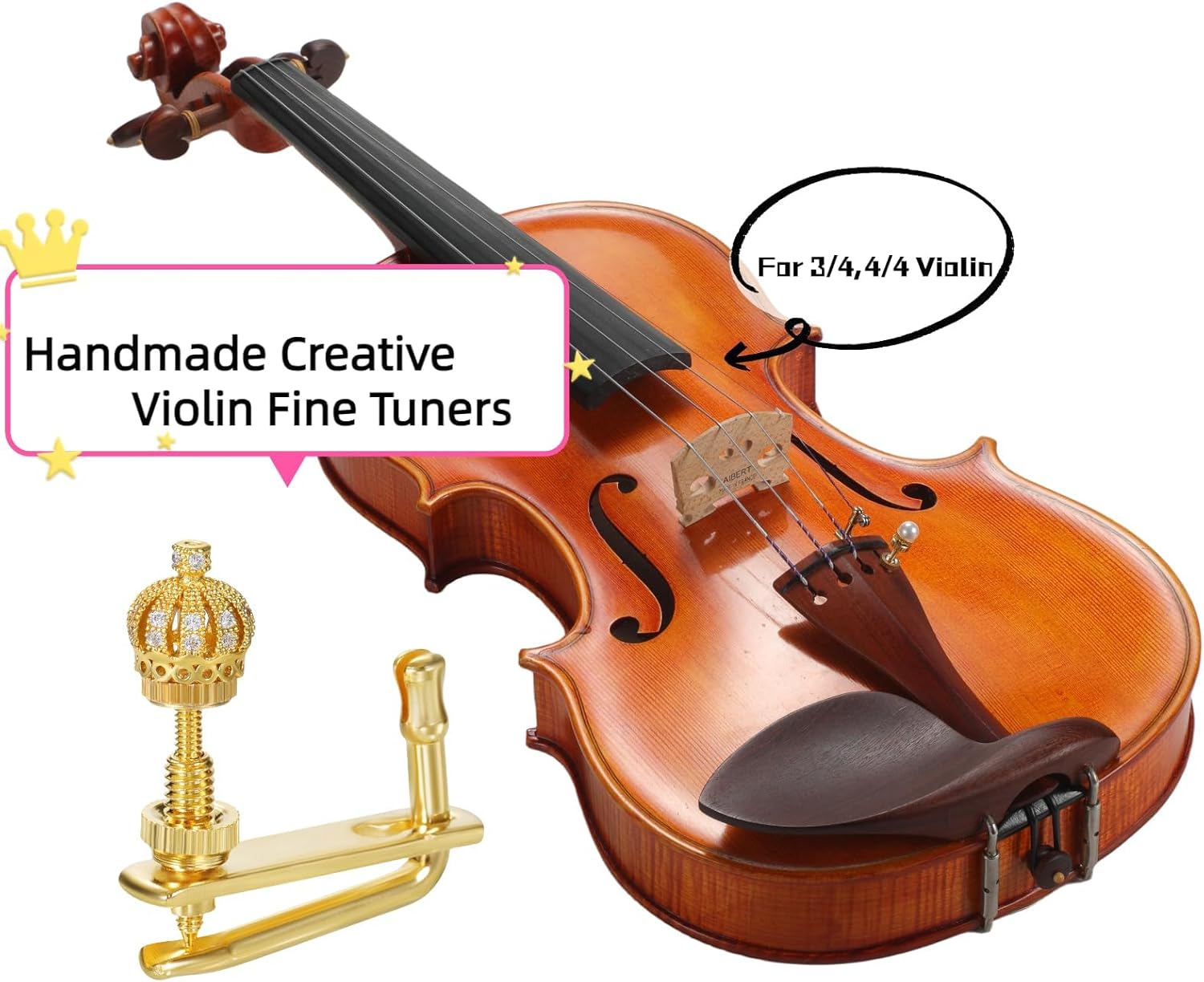 Handmade Creative Violin Fine Tuning Violin Tuners Violin Screw Violin String Adjusters for 3/4 4/4 Violins (1GOLDEN)