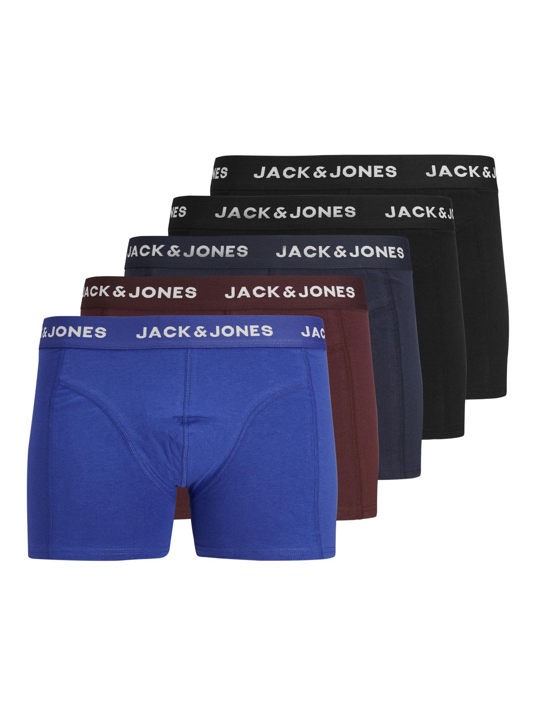 Bestseller A/S Men's JACBLACK FRIDAY TRUNKS 5 PACK BOX Boxer Shorts, Black/Pack:Navy Blazer - Port Royale - Black - Surf The Web,