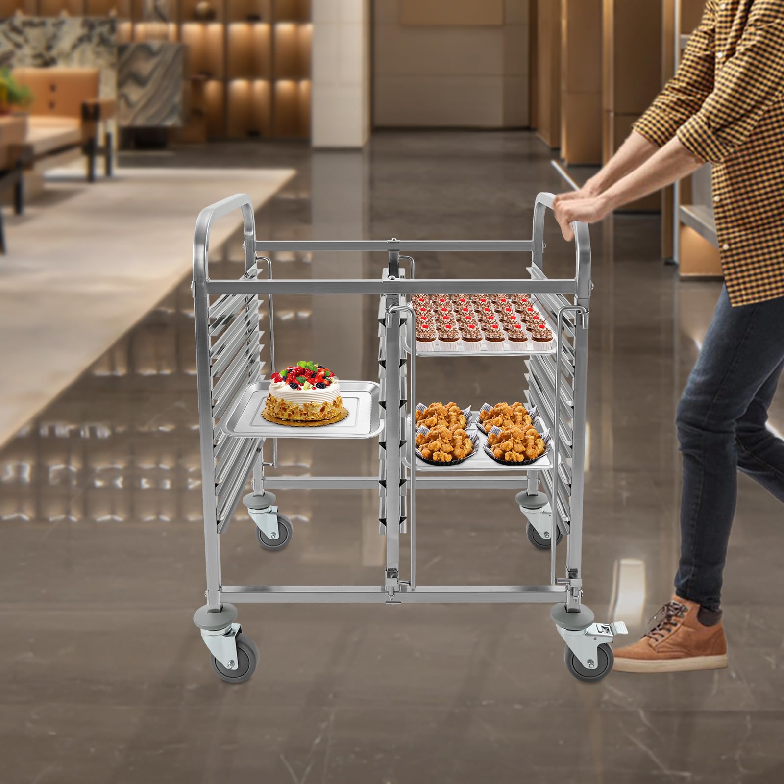 Stainless Steel Bun Bakery Rack with Wheels, 6 Tier Sheet Pan Rack Food Trays Cart, Heat Resistance Bread Rack For Kitchens for Commercial Baking and Bakers, 29.13x21.65x37.4 in