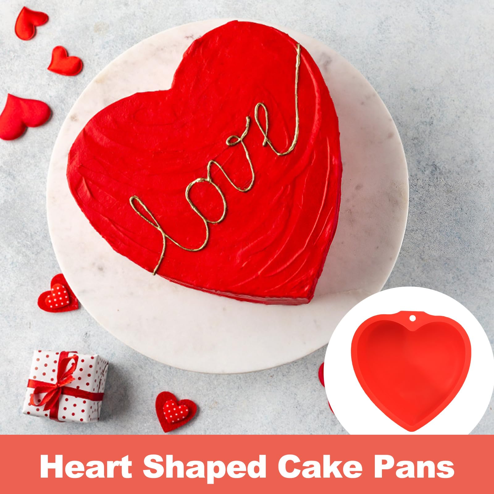 9 stampi per torta a forma di cuore per San Valentino, stampi per torta a forma di cuore rosso, 20,3 cm, 15,2 cm, 10,2 cm, in silicone, antiaderente, riutilizzabile, per torte fatte in casa,
