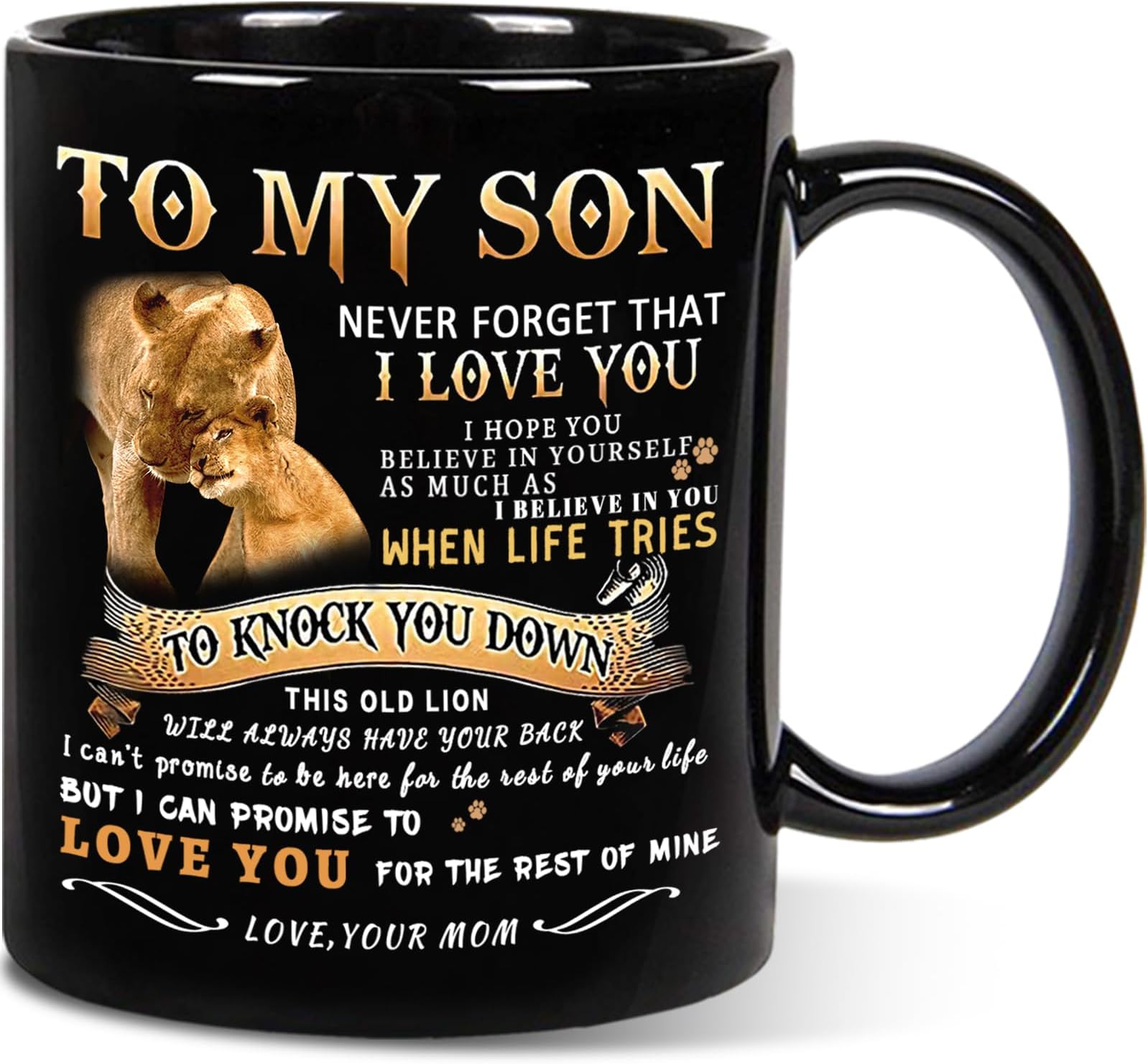 Shqiueos Fathers Day Inspirational Gifts for Son from Mom-to My Son Lion Mug, Son Birthday Gifts from Mom, I Love You Son, Valentines Day Christmas Gift for Kids Men Son Adult (11oz)