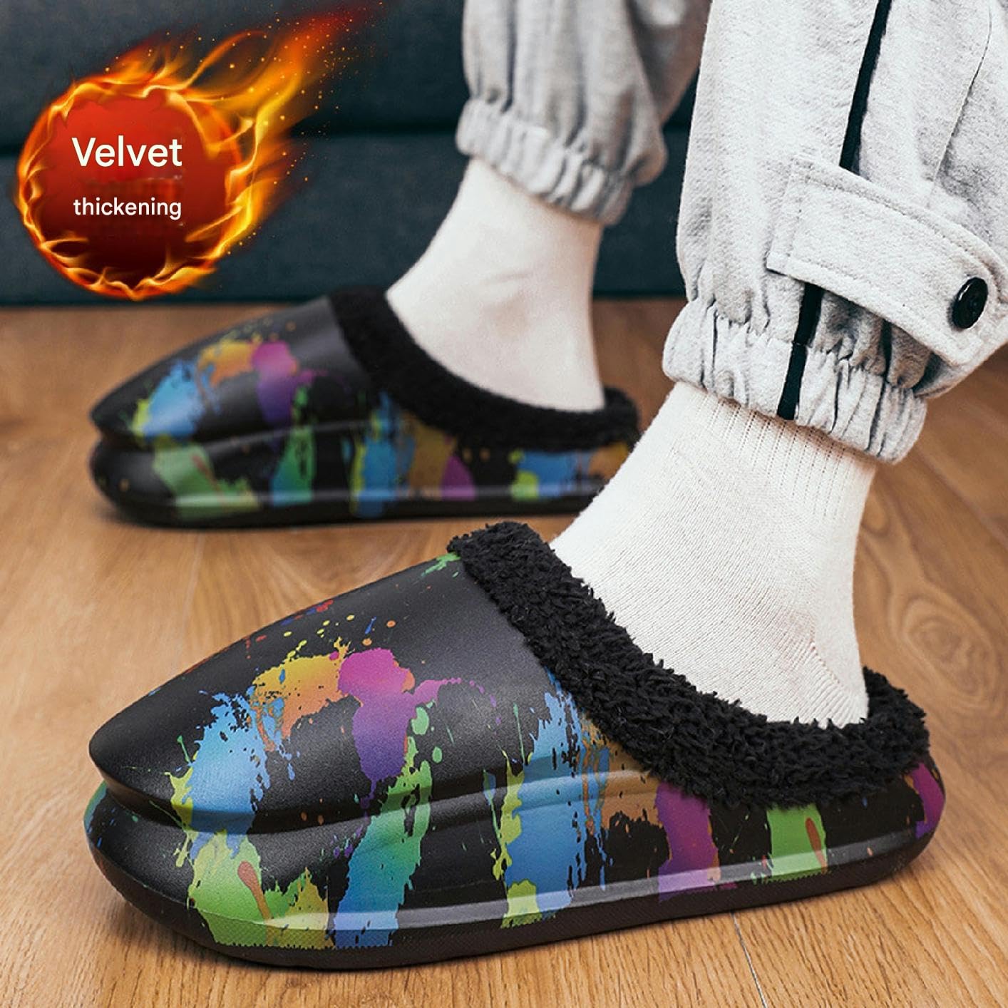 Pantofole Donna Pantofole Casual di Moda per Uomini E Donne Inverno Inverno A Casa Non Slittata Calda Stile Impermeabile-nero-36 37