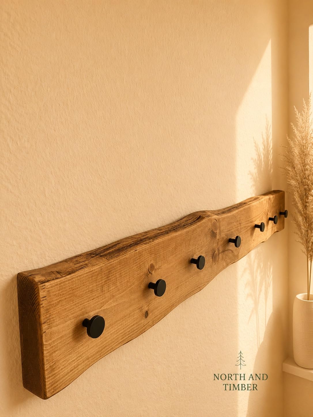 Rustikale Wandgarderobe Holz (Nussbaum / Schwarz, 100.0, Zentimeter)