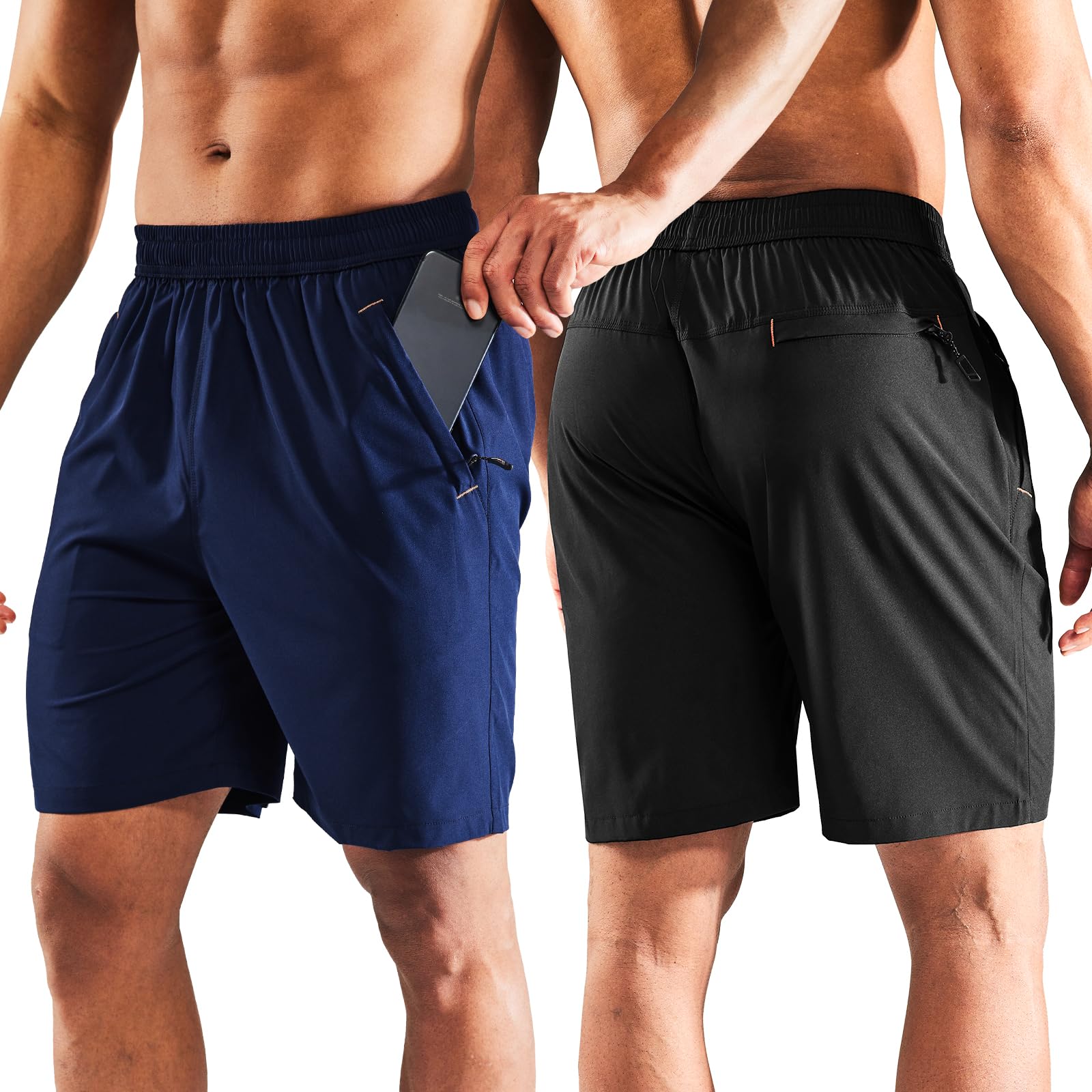 MIER Men's Quick Dry Running Shorts with Zipper Pocket Elastic Waist Athletic Workout Exercise Shorts