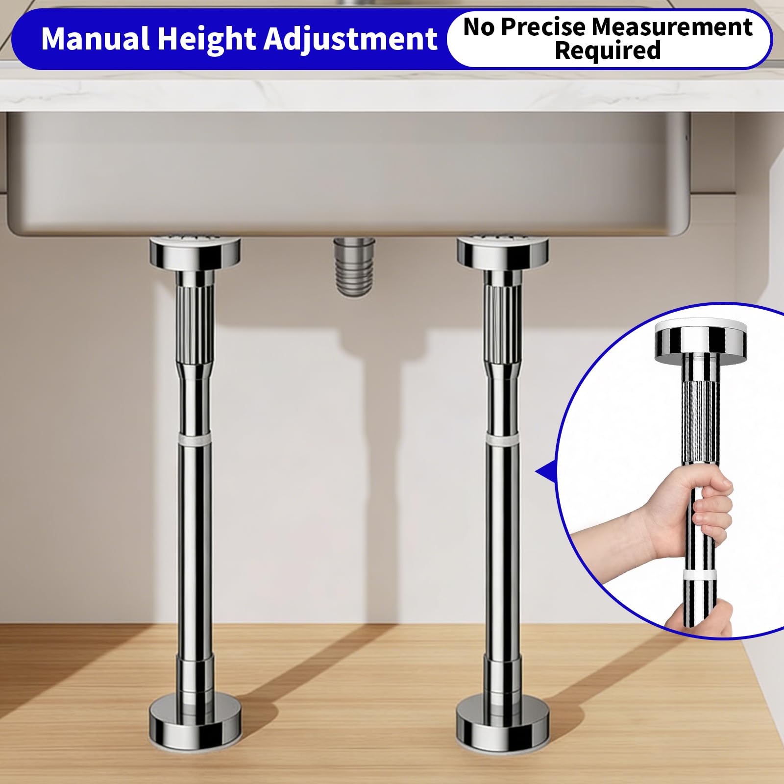 2 soportes para fregadero bajo encimera, no requiere montaje, soportes ajustables para fregadero con almohadilla antideslizante, 50-80 cm, soportes de montaje ajustables para cocina y baño