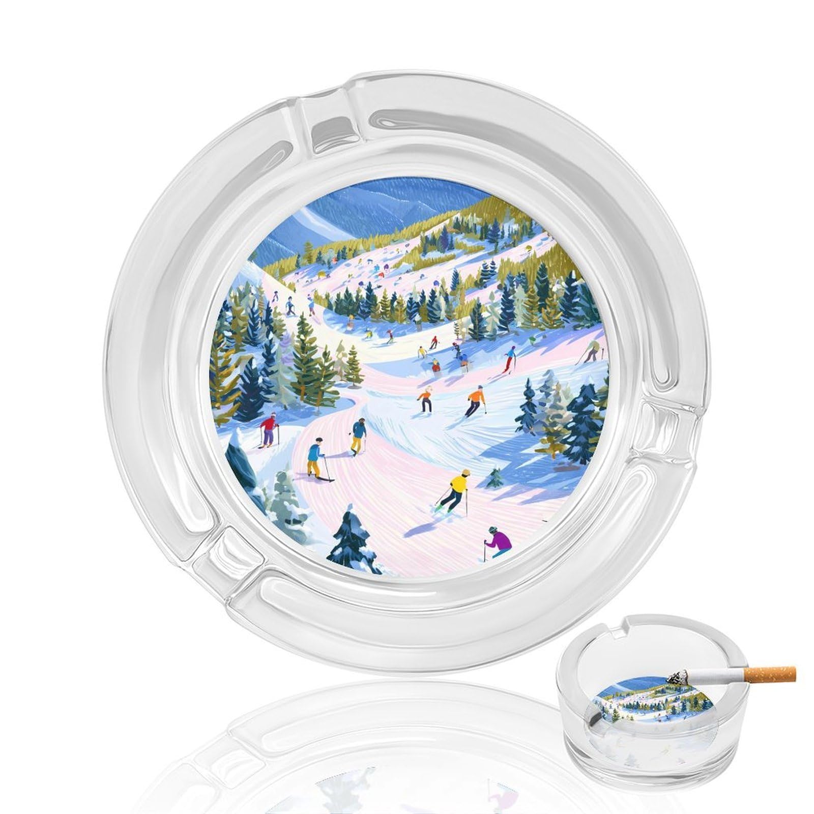 Ski Slope Ashtray Portable Round Glass Outdoor Ash Tray for Home Office Garden Pub