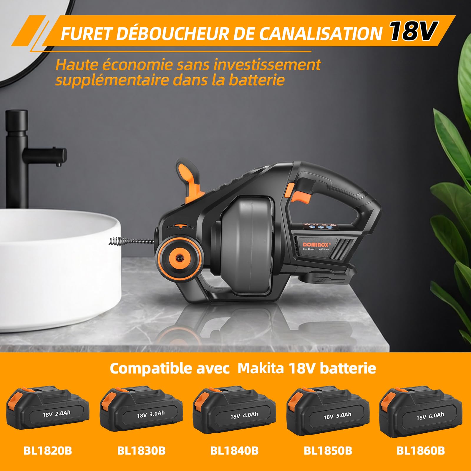 Furet déboucheur de canalisation pour Makita 18V batterie