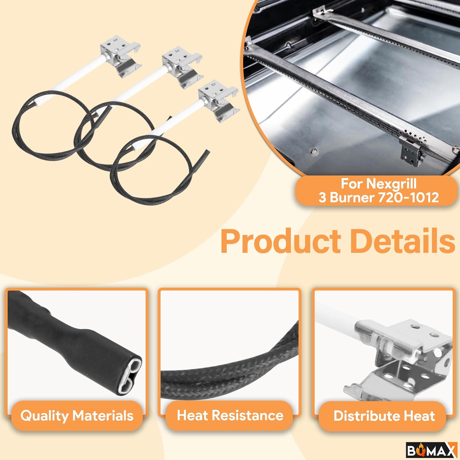 BQMAX Grill Replacement Parts for Nexgrill 3 Burner 720-1012 Grill Grate, Grill Burner and Heat Plates for Nexgrill Replacement Parts 3 Burner, Grill Parts Kit for Nexgrill Parts 720-1012