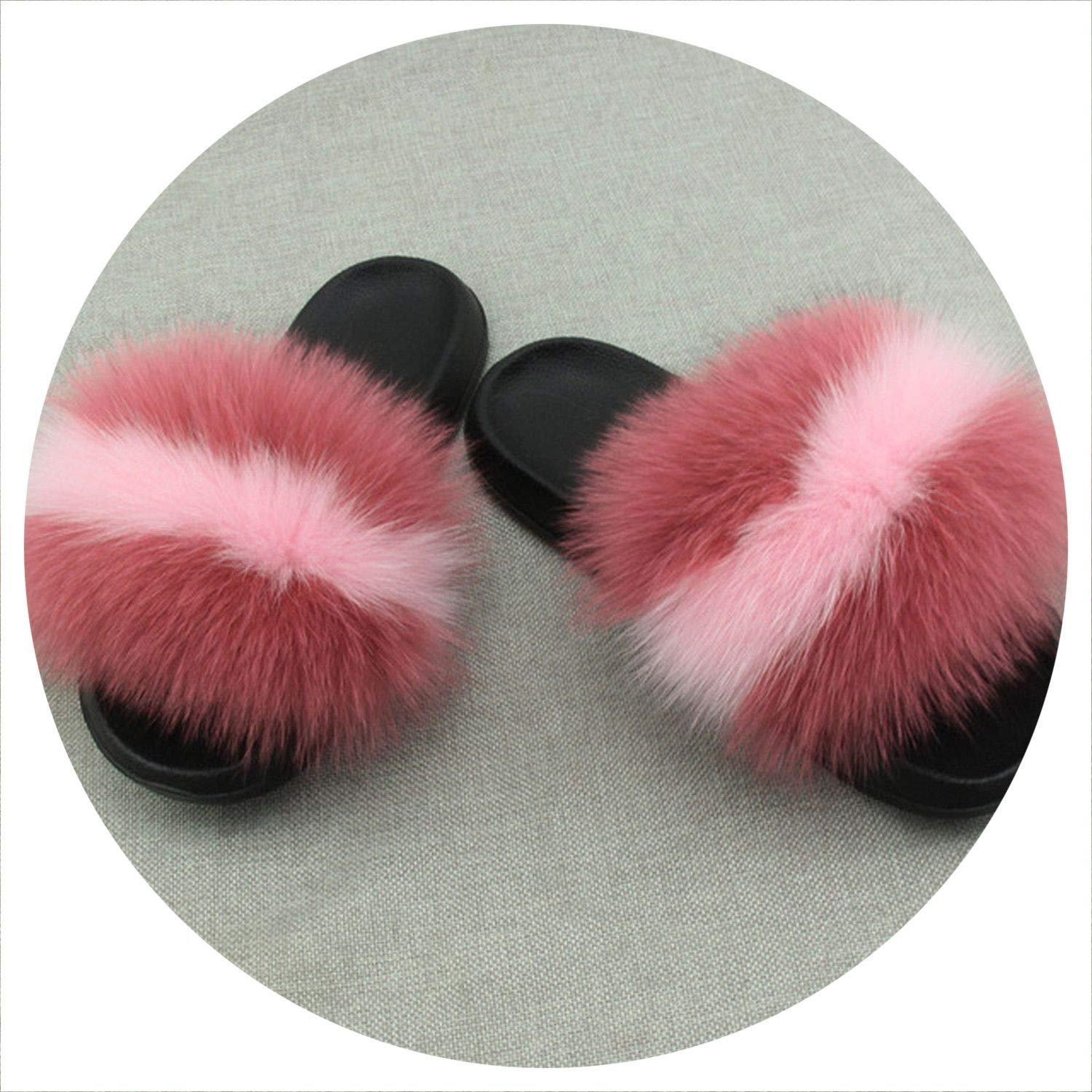 Fur Fluffy Sliders Plush Flats Sweet Shoes Large Size 45 Cute Pantufas,Fox Hair 111,7.5