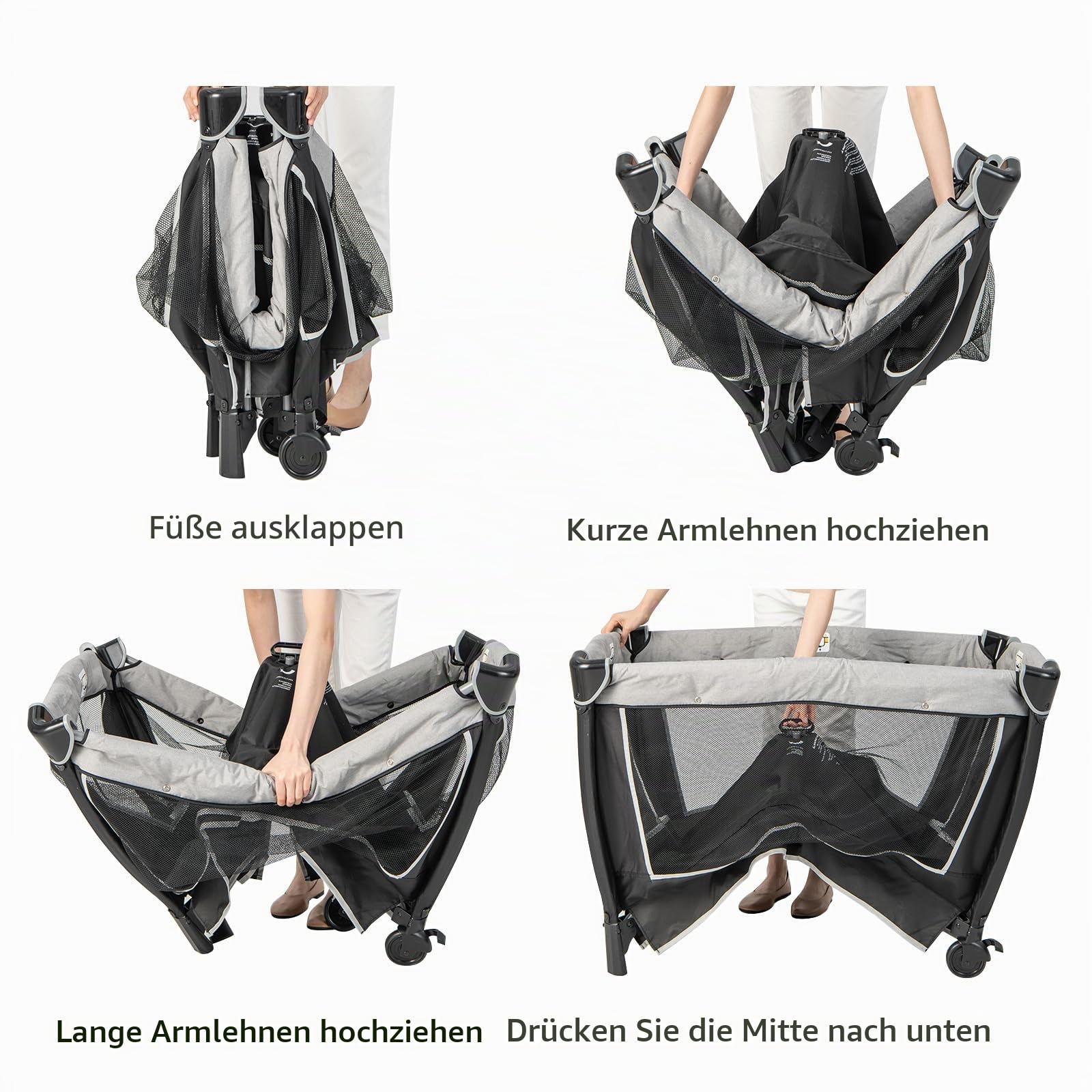 LIFEZEAL Babybett Faltbar mit Windelhalter & Tragetasche, 4 in 1 Abnehmbares Reisebett mit Matratze & Wickelauflage, Kinderreisebett mit Spieluhr & Puppe, Babywiege für 0-36 Monate (Grau)