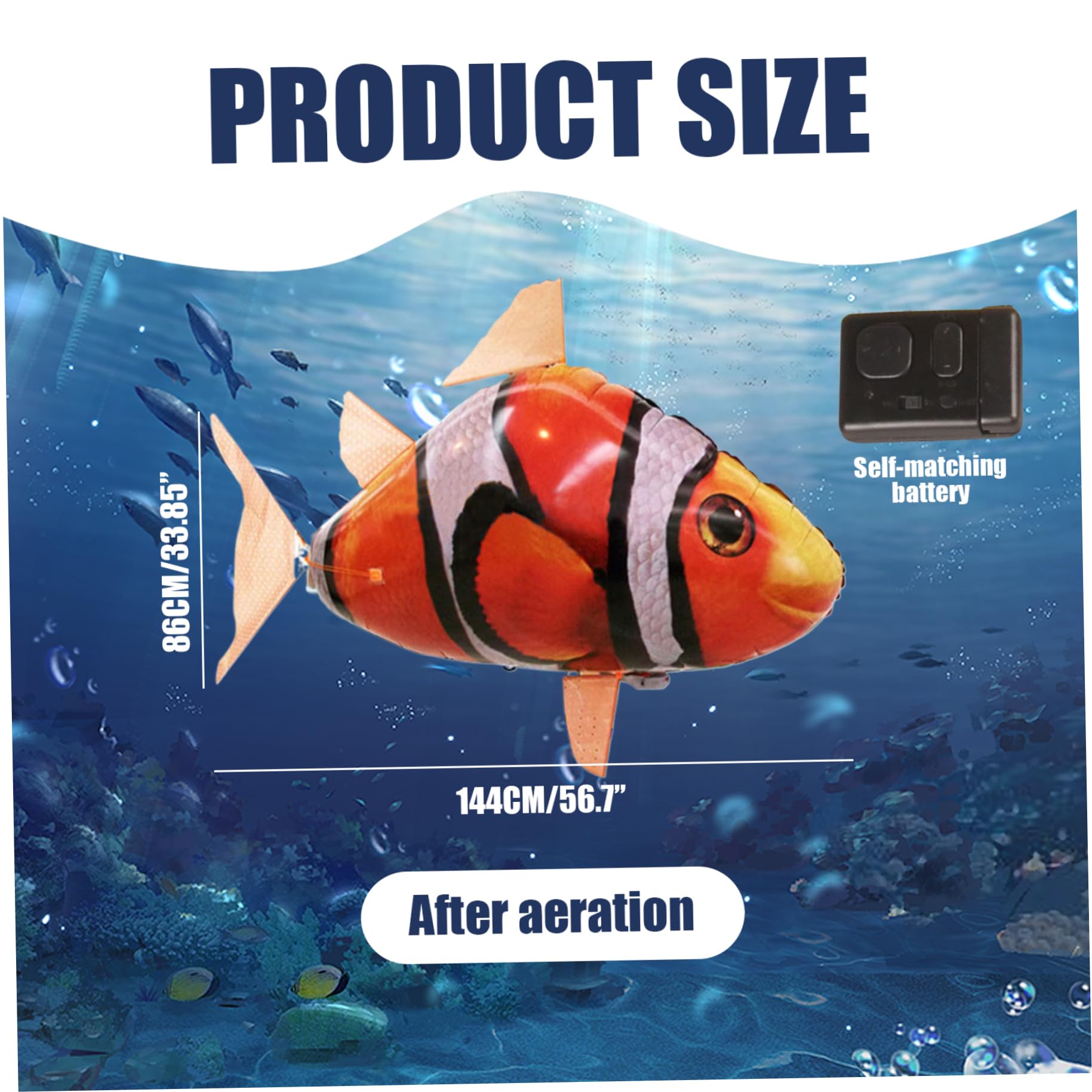 Télécommande Fish Fish Clown RC RC Anti-Break Battery Powered Fish Balloons Life Live Live Wiggable Clownfish Decoration Sous les décorations de fête pour la fête pour la fête, la maison (non incluse